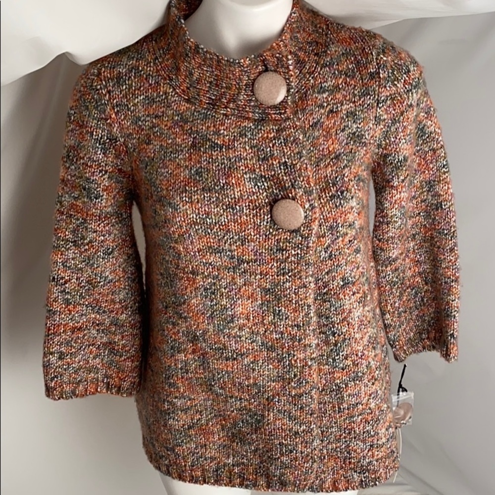 Susan Bristol multicolor knit three quarter sleeve cardigan sweater